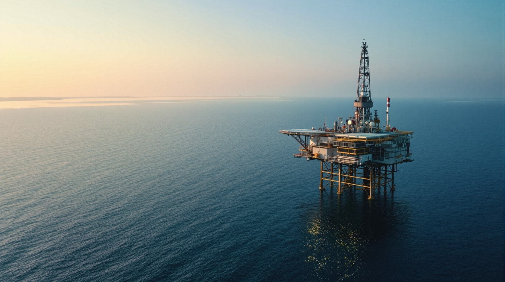 Piattaforma di produzione di gas naturale al largo della costa adriatica all'alba